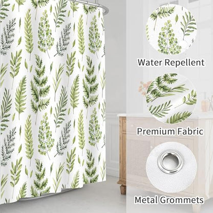 Green Fern Leaves Shower Curtain, Waterproof Fabric Greenery Watercolor Botanical Plant Bathroom Shower Curtain, 72 x 72 Inch - color: Green Fern, size: 72"W x 72"L (Pack of 1)