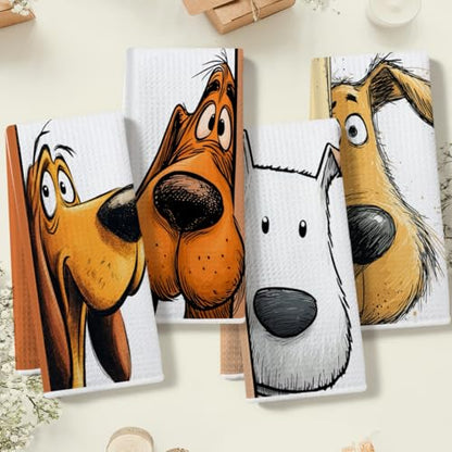 4 Pcs Funny Hound Dog Kitchen Towels, Cute Terrier Dogs Gifts Hand Towel - color: Multi0233