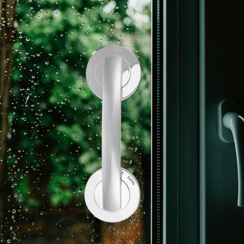 HEMOTON Heavy Duty Suction Grab Bars for Shower and Bathtub, 2pcs Removable Suction Cup Handles Strong Hold, Medium Silver Safety Handrails for Seniors and Elderly Bathroom Aid