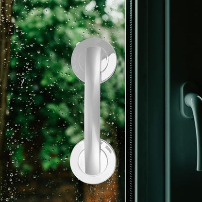 HEMOTON Heavy Duty Suction Grab Bars for Shower and Bathtub, 2pcs Removable Suction Cup Handles Strong Hold, Medium Silver Safety Handrails for Seniors and Elderly Bathroom Aid