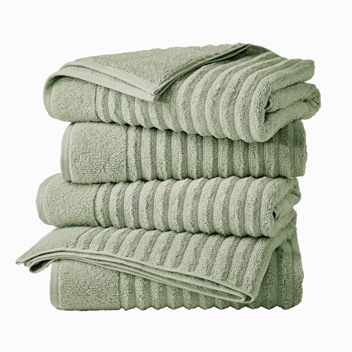 Great Bay Home 4 Pack Bath Towel Set - 100% Cotton Towels - Absorbent & Quick-Dry Towels for Bathroom (Eucalyptus) - color: Eucalyptus, size: Bath Towel (Pack of 4)
