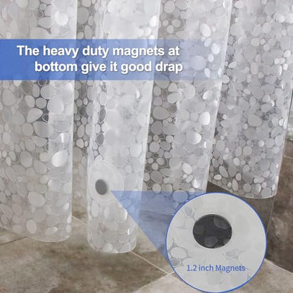 Shower Curtain Liner 76 inch Long, Waterproof Plastic Heavy Duty Shower Curtain with 3 Weighted Magnets, Pebble Pattern No Chemical Smell Shower Stall Curtain Liner, 72W x 76 L Inches - color: Clear Pebble 8g, size: 72"W x 76"L (Pack of 1)