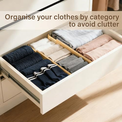 Adjustable Bamboo Drawer Dividers of 4, Expandable Organizers (16.9"-22.2") | Spring-Loaded Kitchen Drawer Organizer, Non-Slip Ends, 2.2" High, Easy Setup & Clean, for Kitchen, Dresser, Clothes, Bath - size: 2.3"High, 16.9“-22.2”Long, 4Pack