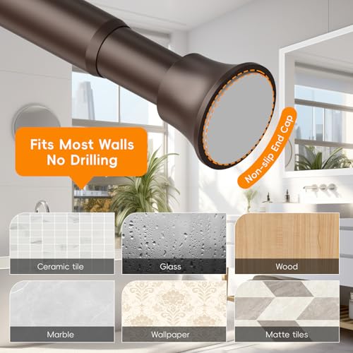 Bronze Shower Curtain Rod, Shower Tension Rod Adjustable 30 To 76 Inch,Shower Curtain Rods Spring Tension For Bathroom No Drilling No Rust - color: Brown, size: 30-76"