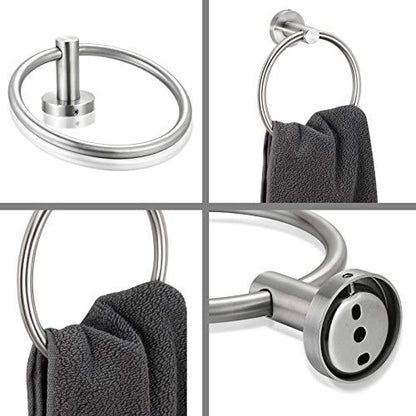 4 Pieces Bathroom Hardware Set-Towel Ring-Toilet Paper Roll Holder-Towel Hooks-Towel Bar Sets Heavy Duty SUS 304 Stainless Steel Wall Mount Bathroom Accessories,9100PC Polished Chrome - color: Brushed Nickel-4