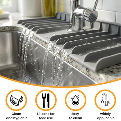 Silicone Faucet Sink Mat – Non-Slip Reusable Dish Drying Sink Tray Mat Splash Guard for Kitchen Bathroom Fits RV, Countertop (Black, 13.38"×5.51"×0.59") - color: Black