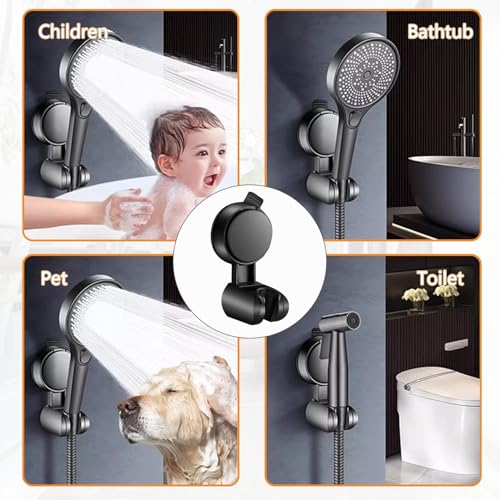 Resdenio Shower Head Holder - Strong Suction Cup No Drilling Showerhead Bracket Waterproof Handheld Shower Holder, Adjustable Wand Holder for RV, Kids, Bathroom (Black) - color: Black