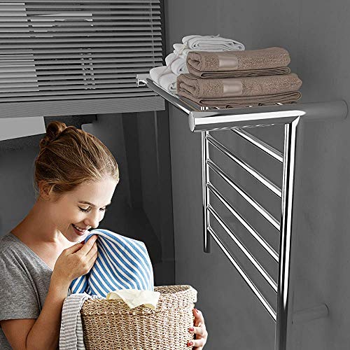 6 Bar Wall Mounted Towel Warmer with Top Shelf, Energy Efficient 105W Electric Heated Towel Rack for Bathroom, Towel Heater Rail On/Off Switch - size: hardwired