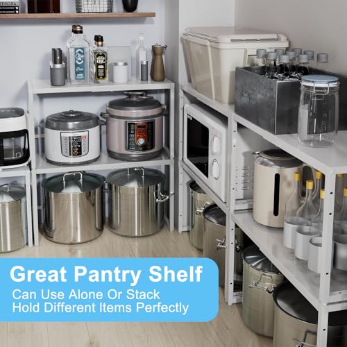 Expandable Kitchen Storage Shelves,110LBS Heavy Duty Metal Shelving Units and Storage For Small Appliance, Adjustable Stackble Storage Shelf Organizer For Kitchen Cabinet Pantry Warehouse Garage,White - size: 11.8"D x 28.9"W x 16.3"H