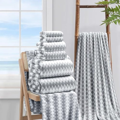 8 Piece Bathroom Towel Set Gray |2 Oversized Large Bath Towels Sheet,2 Hand Towels and 4 Washcloths| 600GSM Ultra Soft Luxury Premium Towel Set Highly Absorbent Quick Dry Hotel Towel Collection - color: Diamond Gray, size: 8 Piece Towel Set