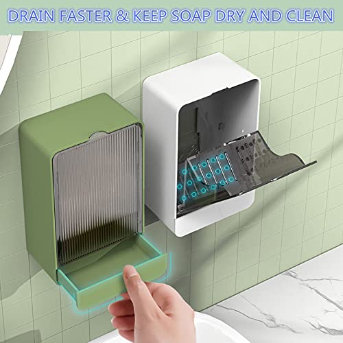 HANCELANT Bathroom Soap Dishes, 2 Pack Bar Soap Holder with Drain Wall Mounted Soap Box for Shower, Bathroom, Kitchen Sink, Keep Soap Bars Dry, Waterproof Dustproof, No Drilling, Adhesive Include - color: White+white