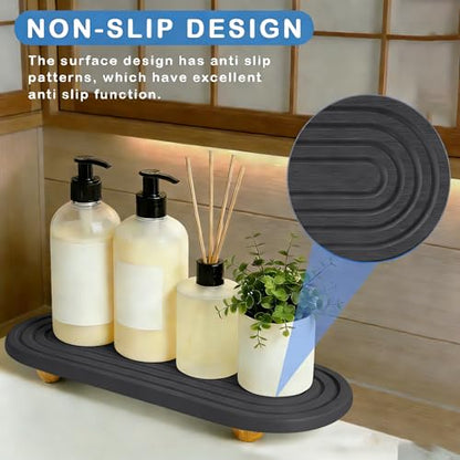 Instant Dry Sink Tray, Anti-Slip Stone Sink Caddy, Durable Kitchen Sink Organizer, Quick Dry Water Absorbing Stone Tray for Bathroom Counter, Stone Soap Tray -Dark Gray - color: Dark Gray Wooden Foot 4circles Large