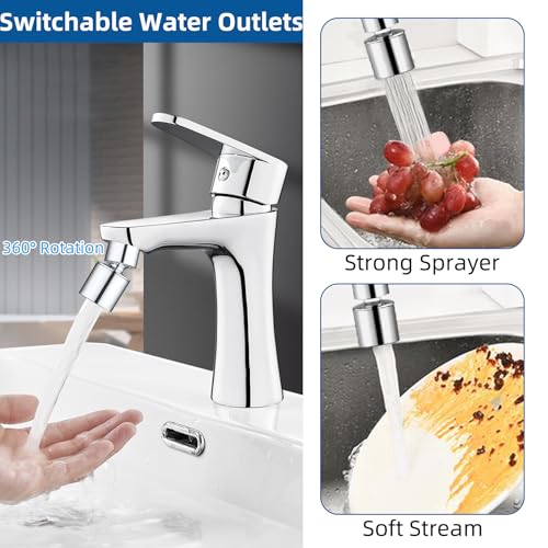 Hibbent NSF/ANSI/CAN 61 Certified Faucet Aerator, CUPC Certification 360° Swivel Kitchen Sink Aerator, Dual-function Sprayer Faucet Head, Faucet Replacement Part 55/64 Inch Female Thread - Chrome - color: Chrome