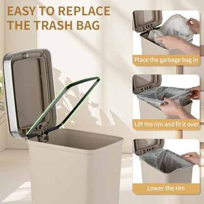 UUJOLY Small Bathroom Trash Can with Lid Step Pedal, 2.6 Gallon, Khaki | Soft-Close Sturdy Garbage Can + 3 Rolls Trash Bags, For Bathroom, Kitchen, Bedroom, Office, Dorm, Laundry, RV - color: Khaki