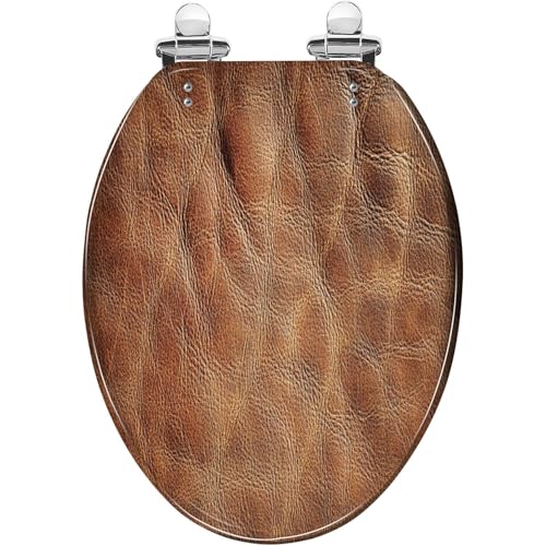 Elongated Resin Toilet Seat, Quietly Close Quick Release Hinges Cover | Toilet Lid Cover Easy to Clean and Install, Brown Veal Leather Crumpled Mottled Grunge Texture Heavy Duty Toilet Seat - color: pattern7, size: V-shape