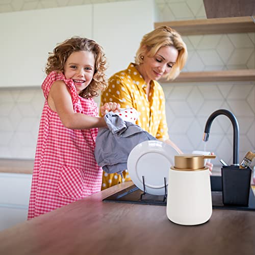 Soap Dispenser Ceramic with Easy-to-Press Pump Hand Lotion Liquid Dispenser for Shampoo Bathroom Kitchen 12 oz - color: Whitemattegold