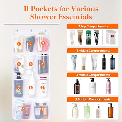 Lifewit Mesh Shower Caddy, 11 Pockets Hanging Bathroom Organizer, 1 Pack | 17" x 34", Attached 3 Hooks, Quick-Dry, Portable, Cruise Essentials, Idea for Toiletry, RVing, Travel, Camping - size: 17" × 34"