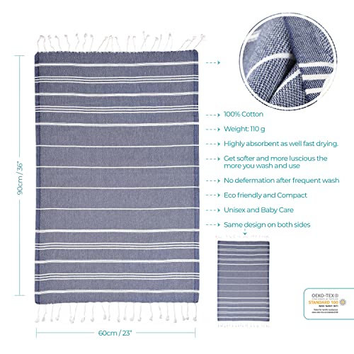 Cacala 100% Turkish Cotton Kitchen Tea Towels, Highly Absorbent Luxury Soft Quick Drying Dish Towel with Hanging Loop for Gym, Yoga, Bath, Sports, Cleaning and Kitchen (23 x 36), Dark Blue - color: Dark Blue