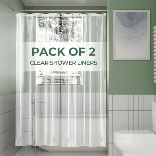 AmazerBath Stall Shower Curtain Liner 2 Pack, 36 x 72 Inches PEVA Plastic Shower Liner with 2 Weighted Stones and 6 Rustproof Metal Grommet, Lightweight Waterproof Shower Curtain - Clear - color: Clear, size: 36"W x 72"L (Pack of 2)