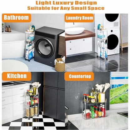 Yieach Clear 4 Tier Slim Rolling Storage Cart with Wheels,6.3″W Thin Shelf,Bathroom Storage Cabinet,Skinny Laundry Cart,Narrow Laundry Room Cart Between Washer and Dryer,Skinny Shelves for Small Space - style: 4 Tier