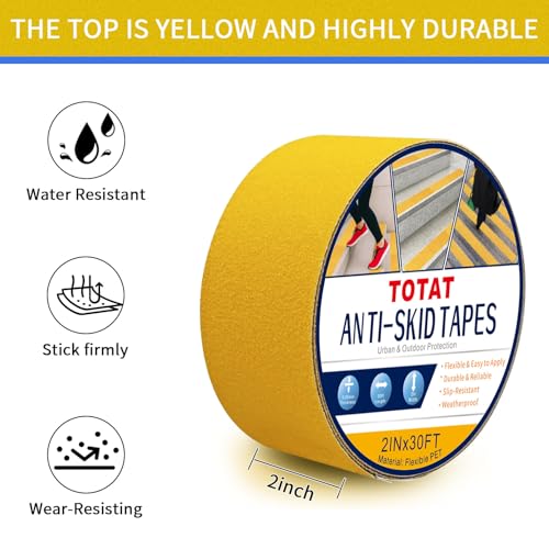 PET Anti-Slip Tape 2" x30FT Yellow Safety Grip Tape for Bathroom Stairs Slippery Floors Waterproof Non-Slip Traction Tape for Elderly Kids Pets Indoor & Poolside Use - size: 2 IN