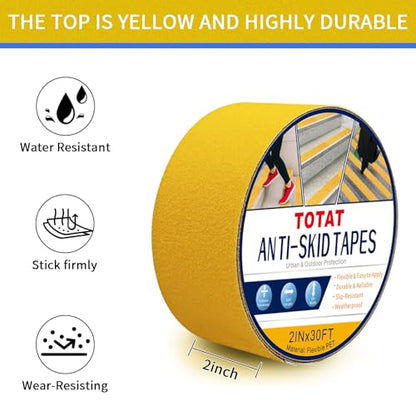 PET Anti-Slip Tape 2" x30FT Yellow Safety Grip Tape for Bathroom Stairs Slippery Floors Waterproof Non-Slip Traction Tape for Elderly Kids Pets Indoor & Poolside Use - size: 2 IN