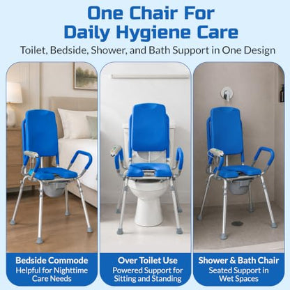Raised Toilet Seat with Handles, Elevated Toilet Seat Riser for Seniors | Comfortable, Accessible Bedside Toileting - Blue, padded seat, backrest, 330 lb - size: 330lb. Capacity