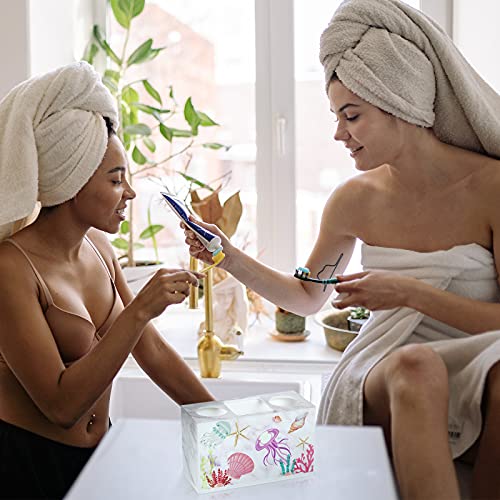 Beach Shell Theme Bathroom Toothbrush Holder 3 Slots Hygienic Bathroom Accessories Acrylic Seaside Nautical Theme Electric Toothbrush Holder for Storage Dispenser