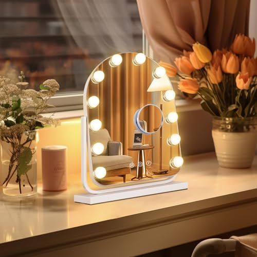 Makeup Mirror with Lights-3 Modes,Smart Touch Control,Detachable 10X Magnification,15.7"×11.8" Hollywood Vanity,360° Rotation （White） - size: 15.7"L x 11.8"W