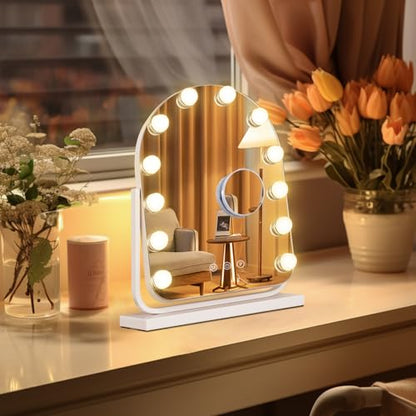 Makeup Mirror with Lights-3 Modes,Smart Touch Control,Detachable 10X Magnification,15.7"×11.8" Hollywood Vanity,360° Rotation （White） - size: 15.7"L x 11.8"W
