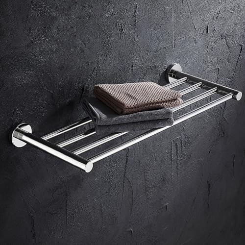 Bathroom Towel Rack, Hotel Style Towel Racks for Bathroom Wall Mounted, Modern Towel Bar Rack 23.6 Inch, 2-Tier Towel Shelves, Chrome - color: Polished Chrome, size: 24 Inches