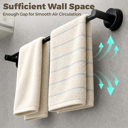 Adjustable Suction Cup Towel Bar – Towel Racks for Bathroom, 13.6-25 Inch, Stainless Steel Bathroom Towel Holder with 4 S Hooks, No Drill for Kitchen, Shower & Smooth Surfaces – Black - color: Black