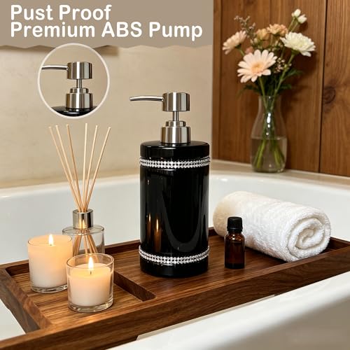Black Ceramic Soap Dispenser with Silver Pump for Bathroom, Refillable Liquid Hand Soap Dispenser, Bling Moissanite Design for Kitchen Dish Soap, Hand Soap, Pump Bottle for Liquid (Black) - color: Black