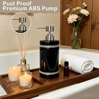 Black Ceramic Soap Dispenser with Silver Pump for Bathroom, Refillable Liquid Hand Soap Dispenser, Bling Moissanite Design for Kitchen Dish Soap, Hand Soap, Pump Bottle for Liquid (Black) - color: Black
