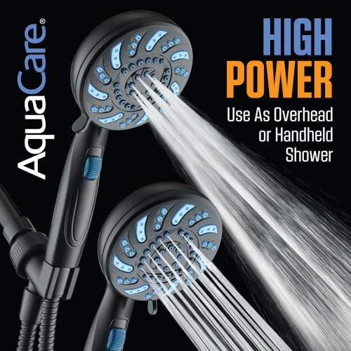 AquaCare 2026 High Pressure 7-mode Handheld Shower Head with Pause Switch | Detachable Showerhead Wand, Stay-Clean Jets, Extra-long 6 ft. Stainless Steel Hose, Dual Wall & Overhead Brackets / Black - color: Black