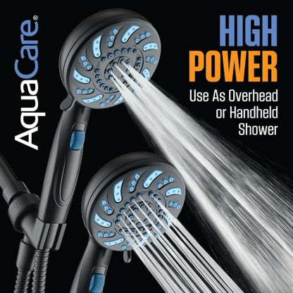 AquaCare 2026 High Pressure 7-mode Handheld Shower Head with Pause Switch | Detachable Showerhead Wand, Stay-Clean Jets, Extra-long 6 ft. Stainless Steel Hose, Dual Wall & Overhead Brackets / Black - color: Black