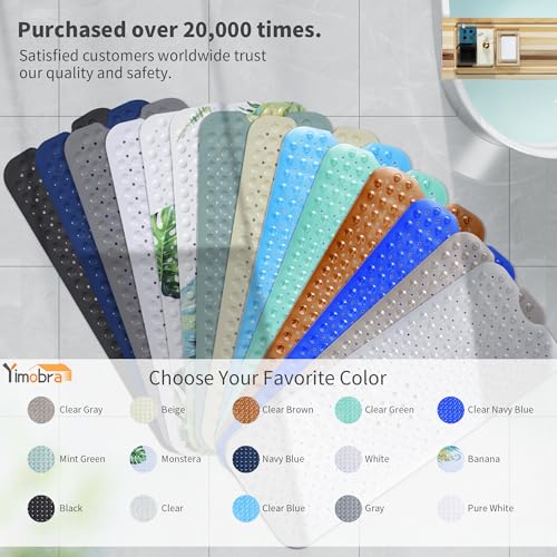 Yimobra Non Slip Bathtub Mat 40 x 16 Inch, Extra Long Shower Mat with Drain Holes, Machine Washable Baby Bath Mats, Strong Suction Cups for Bathroom Floor, Clear Grey - color: Clear Grey