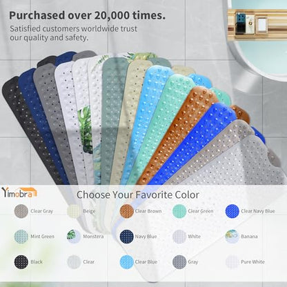 Yimobra Non Slip Bathtub Mat 40 x 16 Inch, Extra Long Shower Mat with Drain Holes, Machine Washable Baby Bath Mats, Strong Suction Cups for Bathroom Floor, Clear Grey - color: Clear Grey