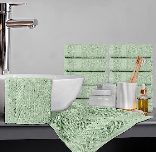 White Classic Luxury Cotton Washcloths 13x13 Inch - 650 GSM Turkish Cotton | Hotel, Spa, Bathroom Face Towel | 12 Pack, Mint Green - color: 10: Mint Green