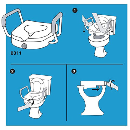 Carex E-Z Lock Raised Toilet Seat With Handles, 5" Toilet Seat Riser with Arms, Handicap Raised Toilet Seat For Seniors and Elevated Toilet Seat