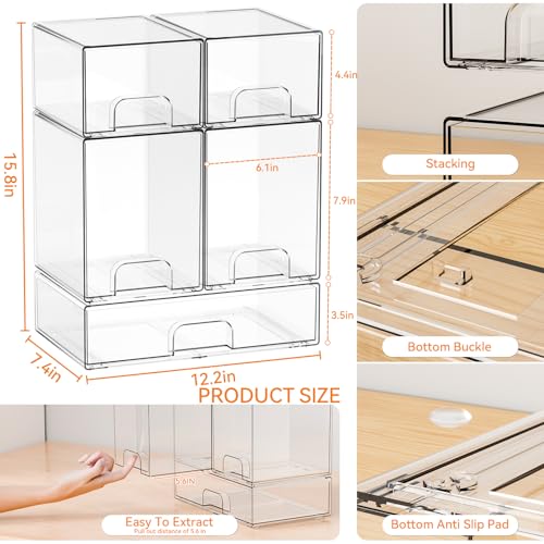 5 Set Clear Stackable Storage Drawers and Acrylic Drawer Organizer,BPA Free Baby Bottle Organizer for Countertop and Bottle Station Organizer for Breast Pump Parts,Pacifier and Baby Accessories - style: 5 PACK