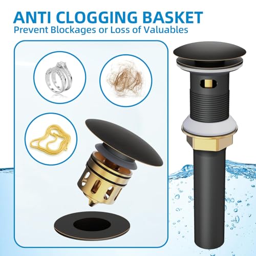Bathroom Sink Drain with Overflow, Pop Up Drain for Bathroom Sink with Anti-Clogging Hair Catcher Basket,Oil Rubbed Bronze - color: Orb