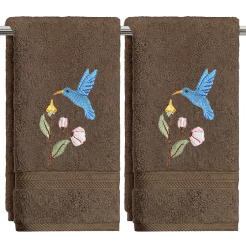 Artoid Mode 2 Pcs Brown Bird Floral Embroidered Hand Towels for Bathroom, 100% Cotton Soft Absorbent Farmhouse Decor Towels, 13.7 x 29.5 Inch - color: Brown, size: 13.7" x 29.5", 2PCS