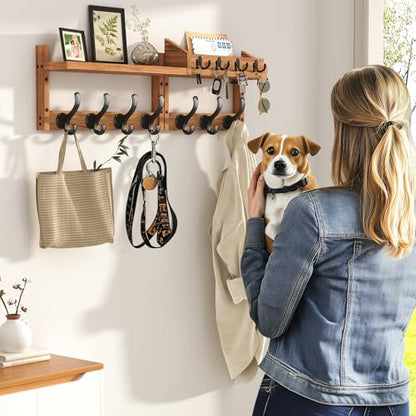 Evermagin 29" Coat Rack Wall Mount with Shelf & 11 Hooks, Entryway, Brown | Wooden Wall Mounted Coat and Key Rack with Hooks, Key Hanger with Mail Holder for Living Room, Mudroom, Bedroom - color: Brown, size: 29 inch