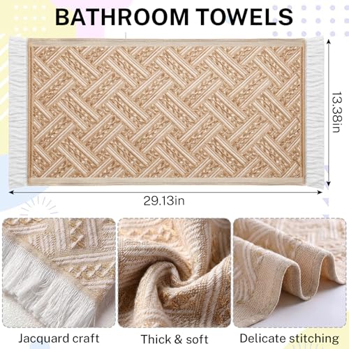 4-Pack Cotton Bathroom Hand Towels – Boho Cotton Hand Towel Set with Jacquard Weave & Fringe, 13"x29.1" Absorbent Soft Face Set for Kitchen, Bathroom, Guest Tea Gift (Brown, White) - color: Brown，white