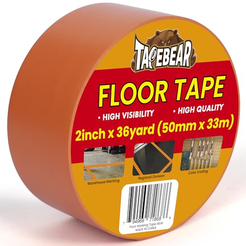 TAPEBEAR Floor Tape Orange Vinyl Tape 2" x 36 yds Safety Warning Stripe | Floor Caution Marking Dance Splicing Tape Abrasion-Proof Waterproof for Gym, Warehouse, Traffic Signage, Color Coding - color: Orange, size: 2" x 36Yards