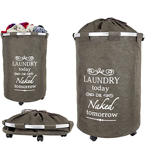 dbest products Bigger Laundry Trolley 360 Rolling Hamper Basket on wheels Bag Cart Large Capacity with Removable Liner for Dirty Clothes Drawstring Cover 4 Swivels, Brown - color: Brown, size: Bigger Swivel Wheels