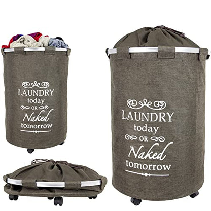 dbest products Bigger Laundry Trolley 360 Rolling Hamper Basket on wheels Bag Cart Large Capacity with Removable Liner for Dirty Clothes Drawstring Cover 4 Swivels, Brown - color: Brown, size: Bigger Swivel Wheels