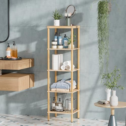AmazerBath 5-Tier Bamboo Bathroom Shelf, Bathroom Standing Shelves, Multifunctional Shelving Unit for Living Room Bedroom Kitchen, Natural Color - size: 5 Tier - Natural