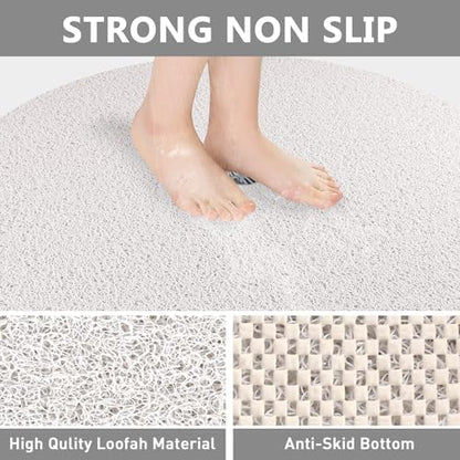 Shower Mat Non Slip: 31 Inch Diameter Extra Large Round Shower Mats with Drain Hole in Middle - Soft Loofah Great Drainage Shower Stall Matt for Inside Shower - color: White, size: 31" (Round)